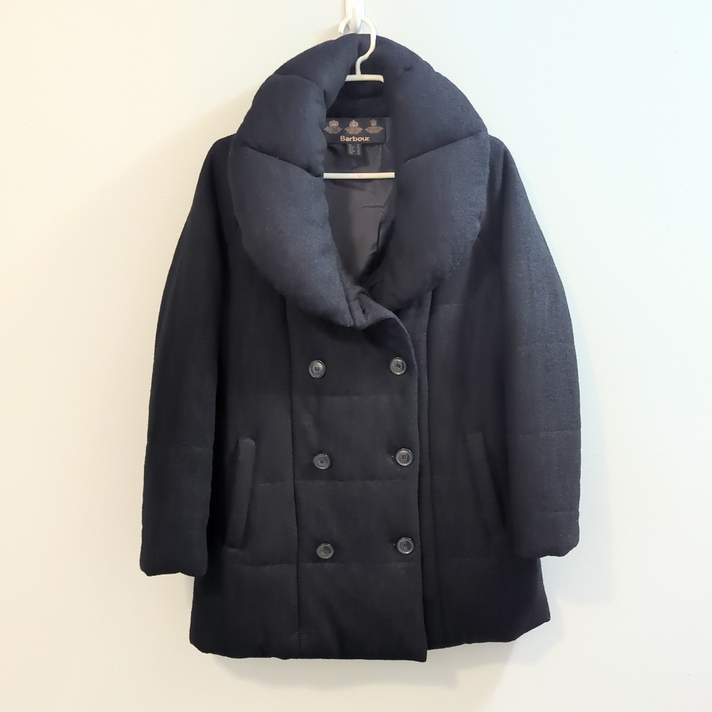 NEW Barbour Black Insulated Winter Wool Quilted Pea Coat 6